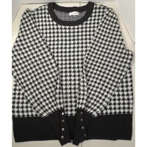 Calvin Klein Womens Black Knit Cowl Neck B&W Sweater Sz Small Geomtric Textured